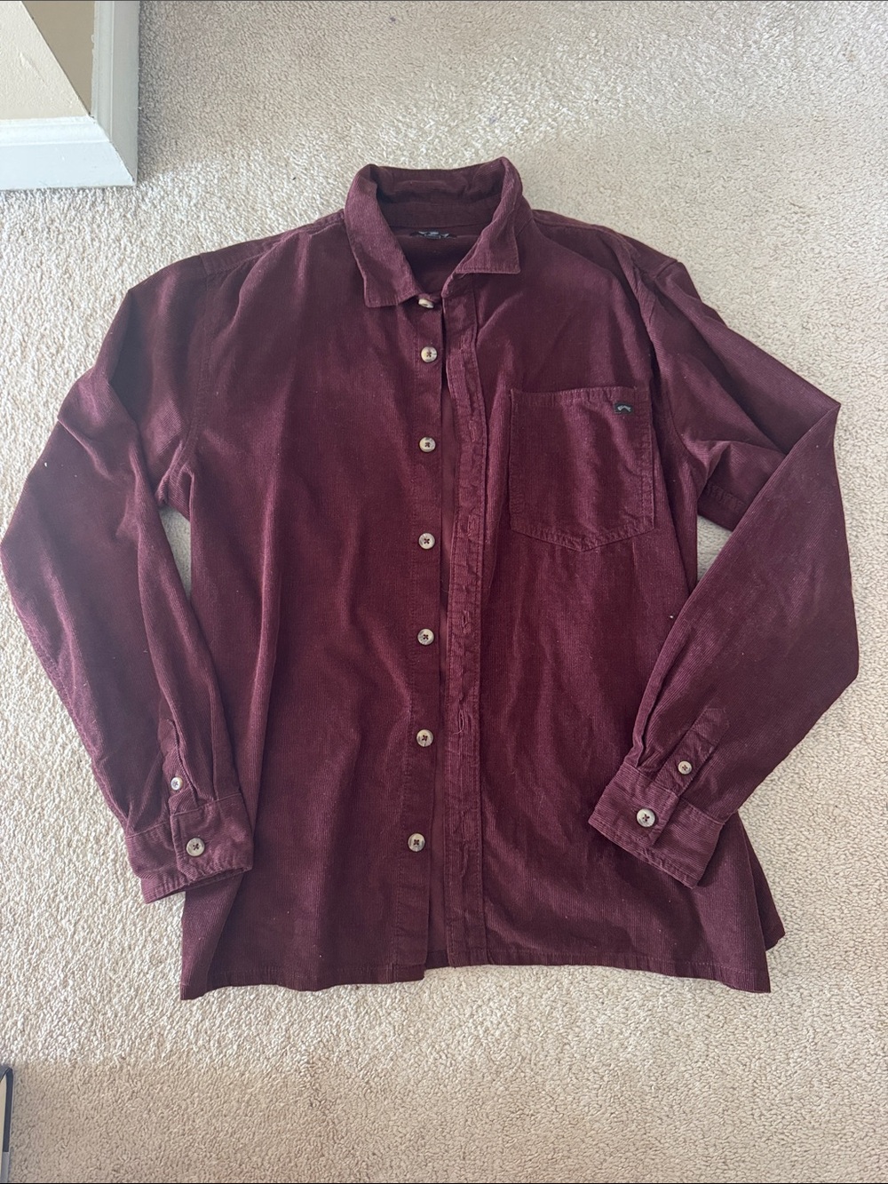 Billabong Men's Corduroy Button-Down Shirt in Deep Burgundy